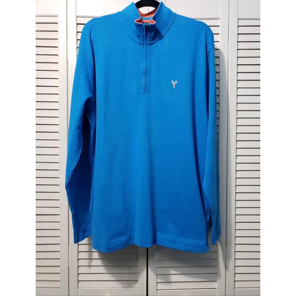 The Hamptons Harbor 1/4‎ Zip Pullover Men's Large Teal 100% Pima Cotton Pockets